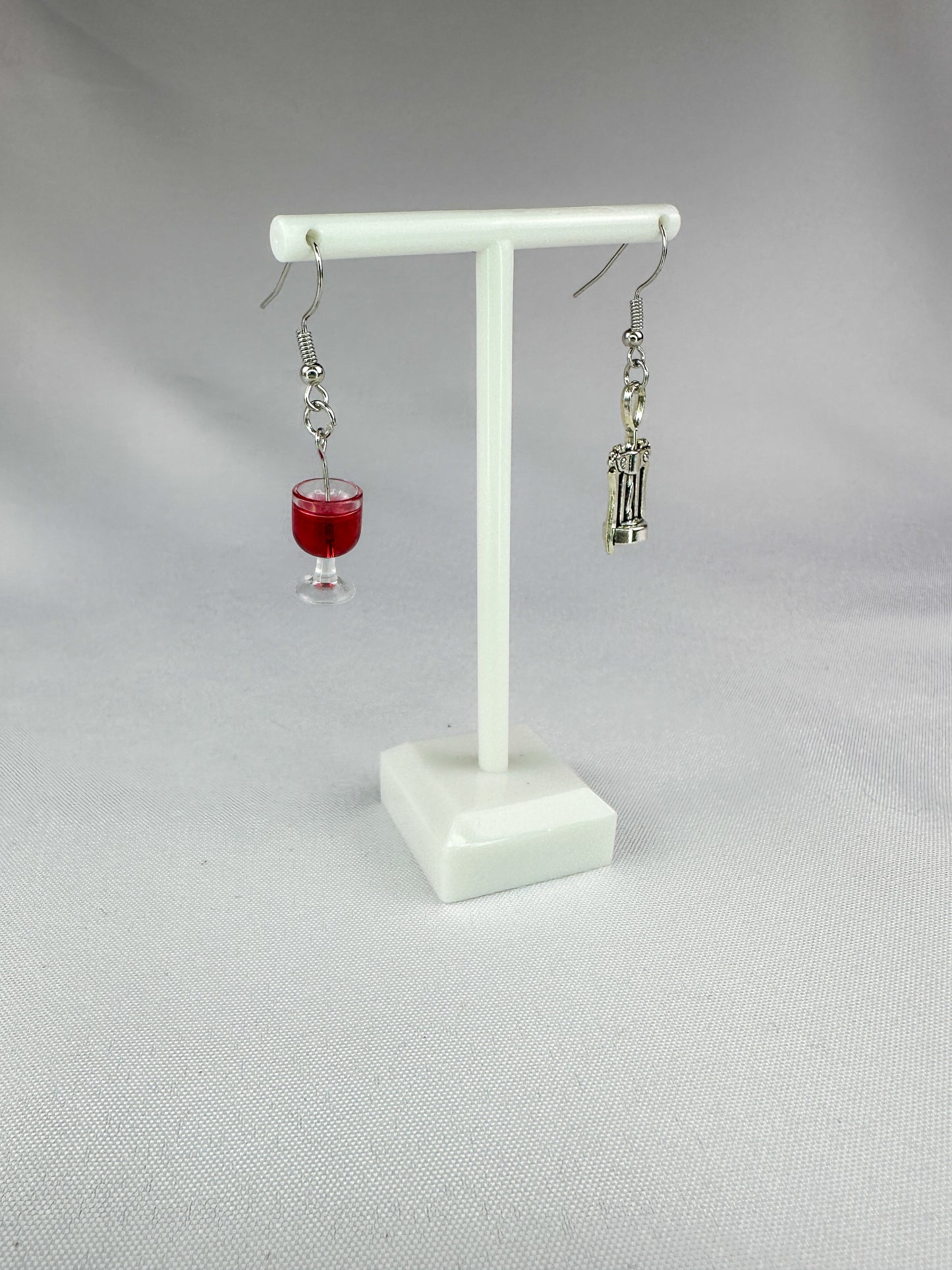 Wine Bottle Opener & Wine Asymmetrical Dangle Earrings
