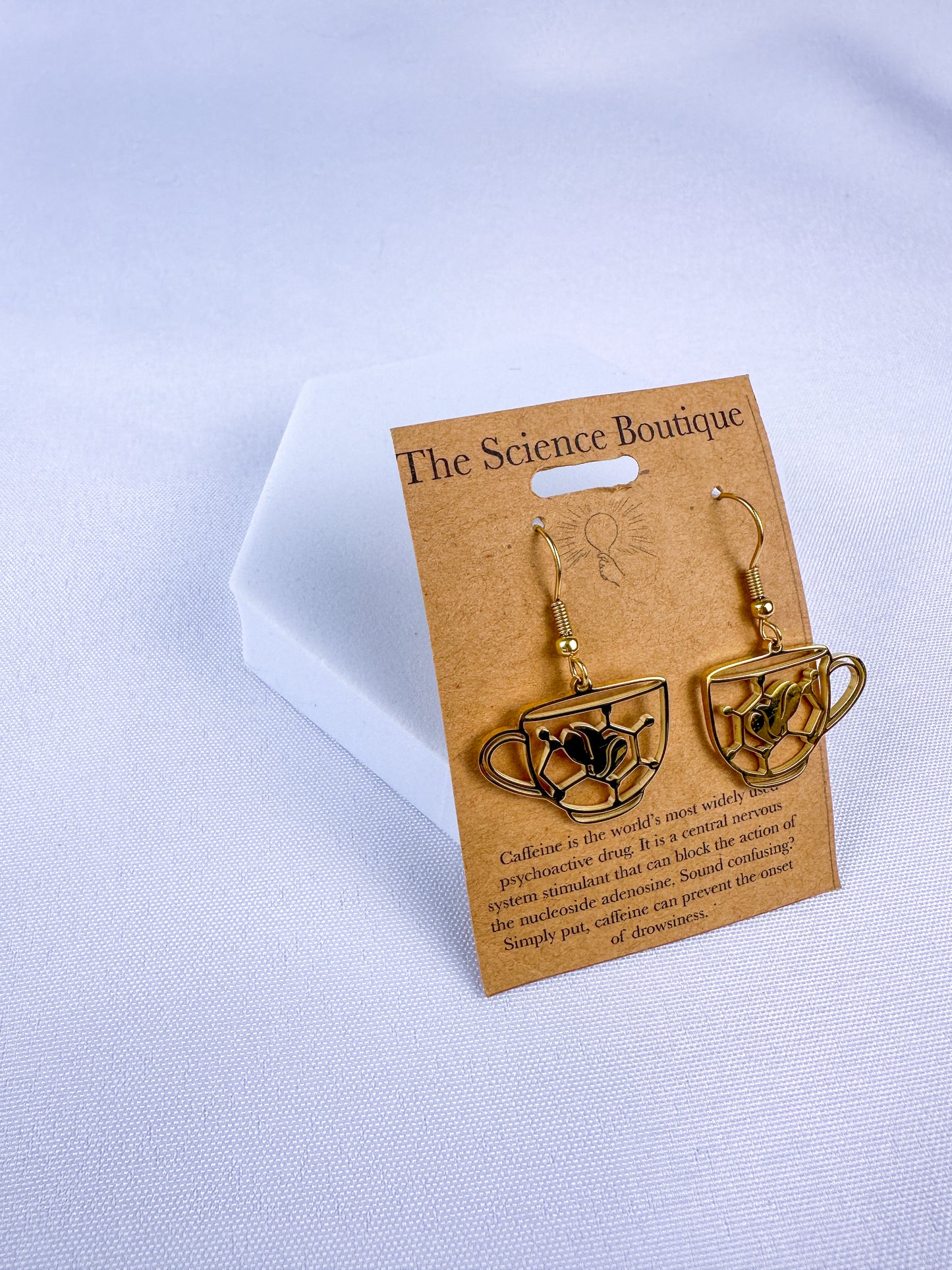 Caffeine Molecule in Mug Silhouette Dangle Earrings