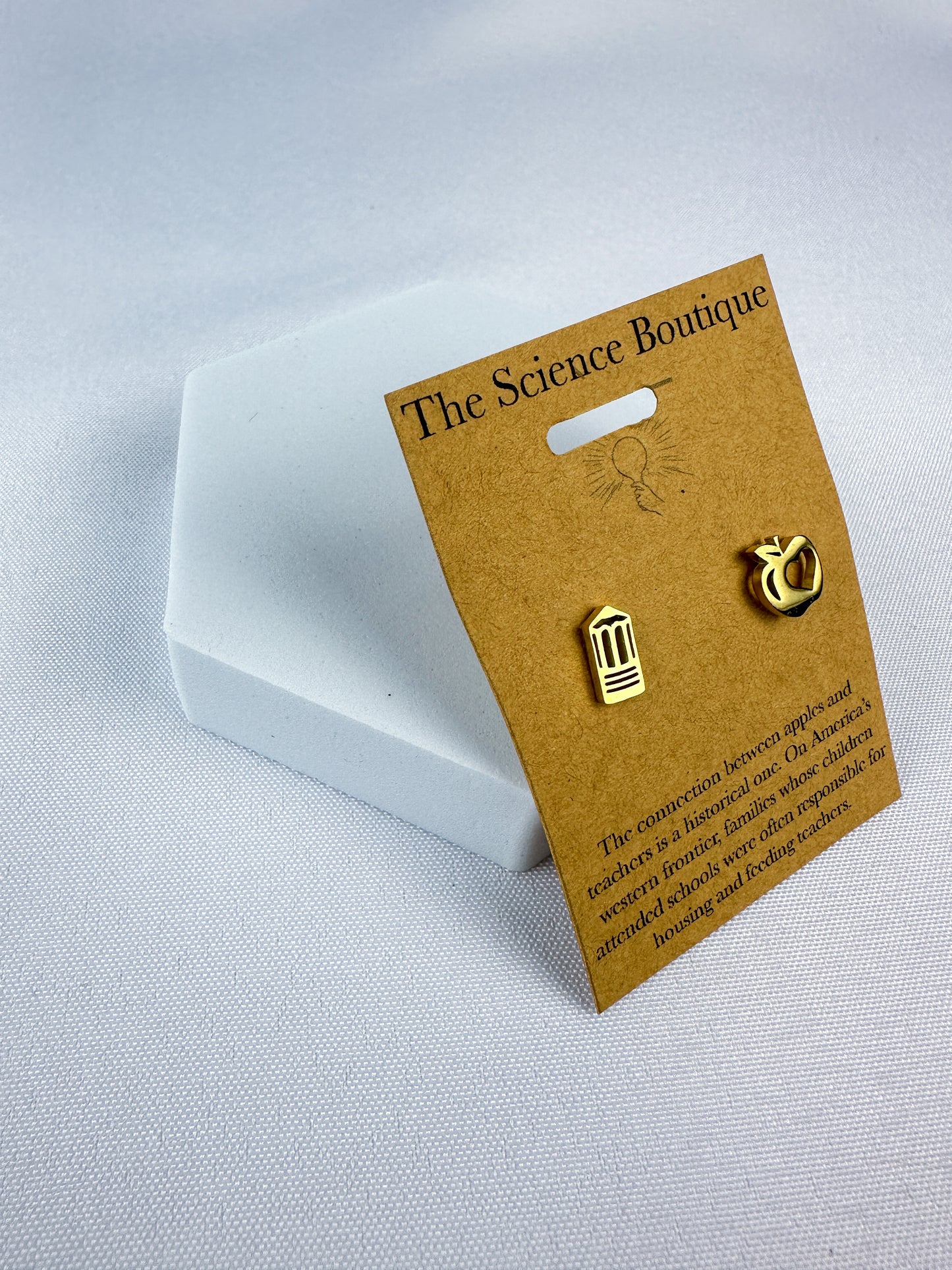 Teacher Pencil & Apple Asymmetrical Stud Earrings