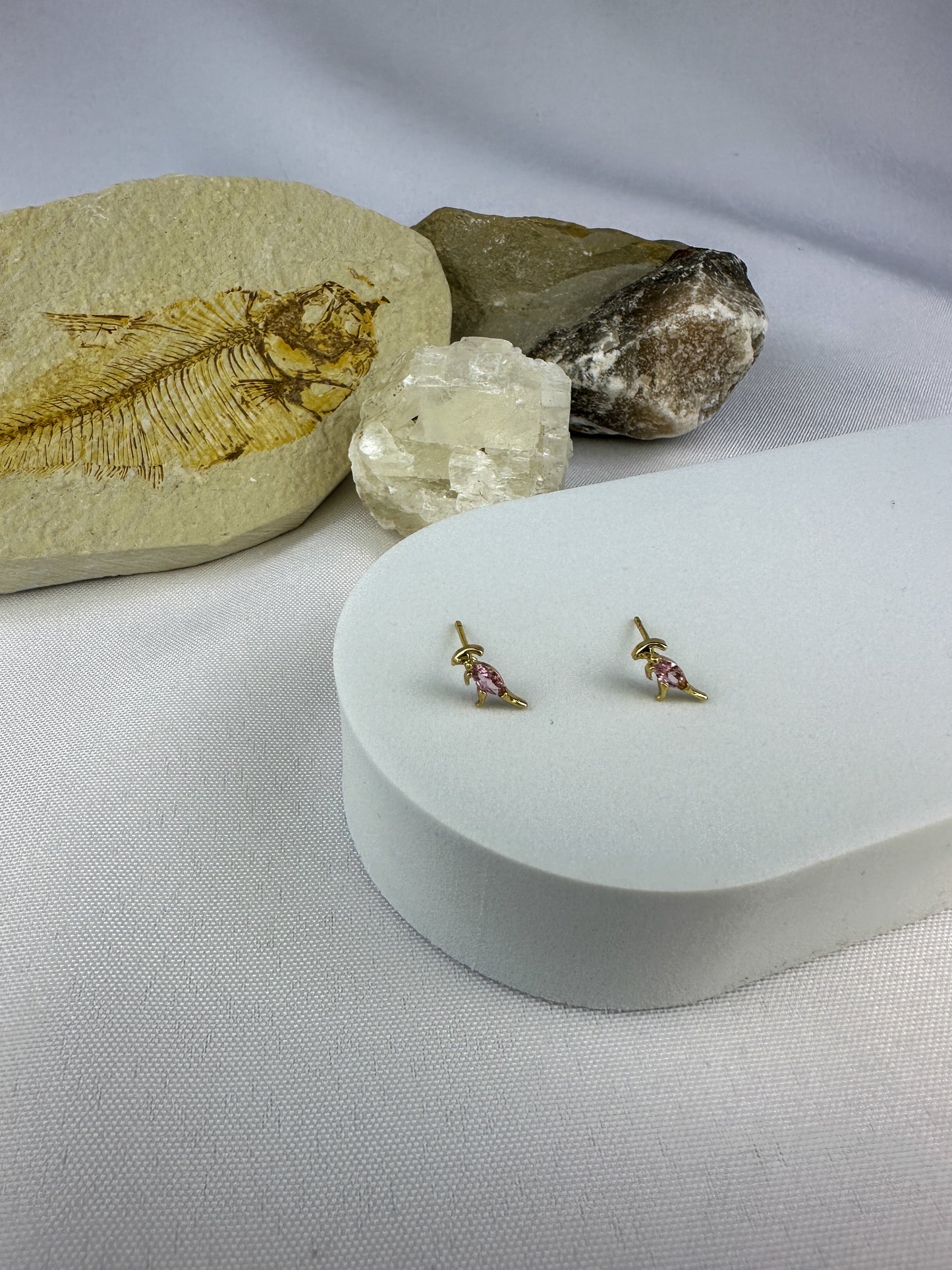 Parasaurolophus Pink Gemstone Studs