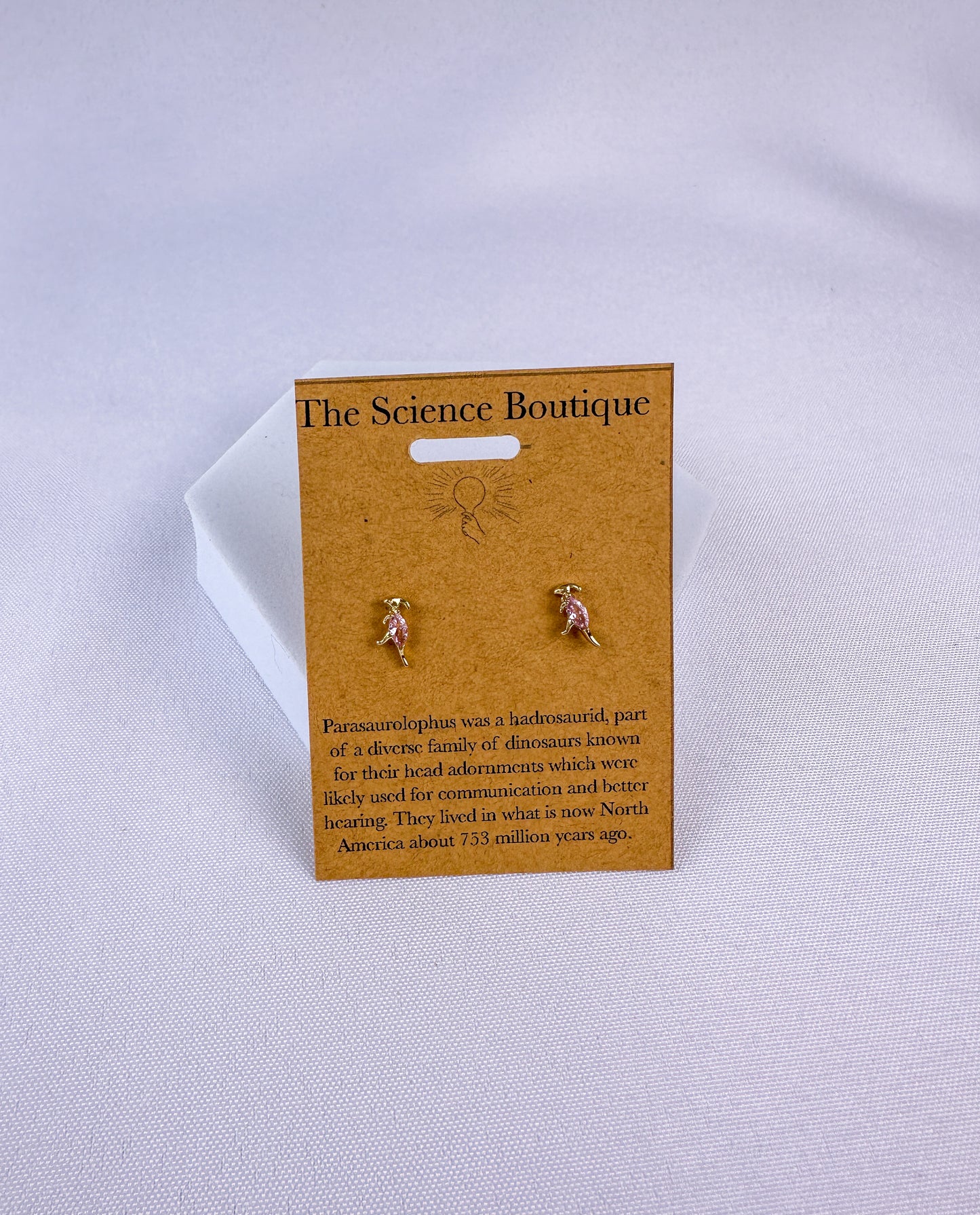 Parasaurolophus Pink Gemstone Studs