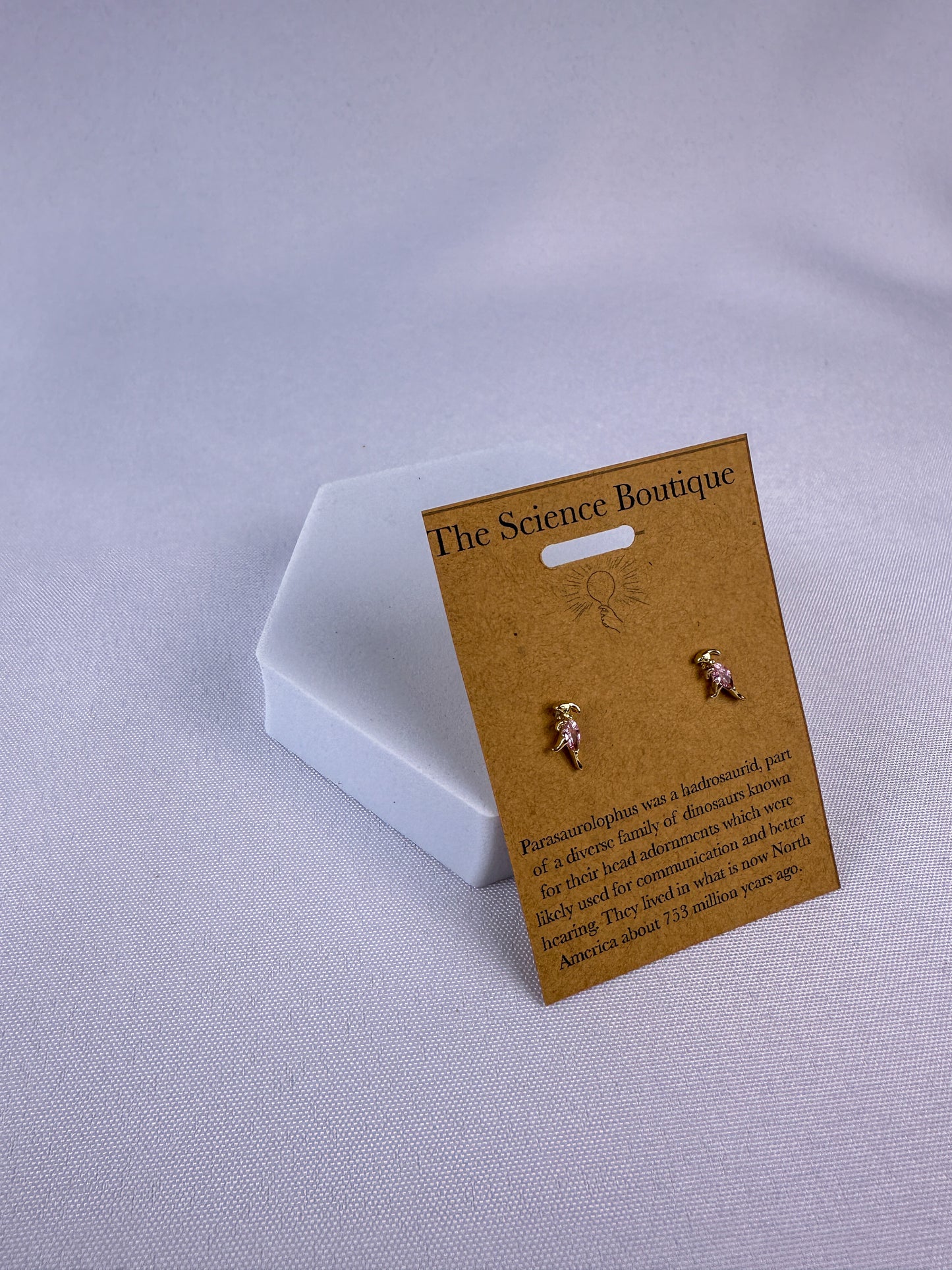 Parasaurolophus Pink Gemstone Studs