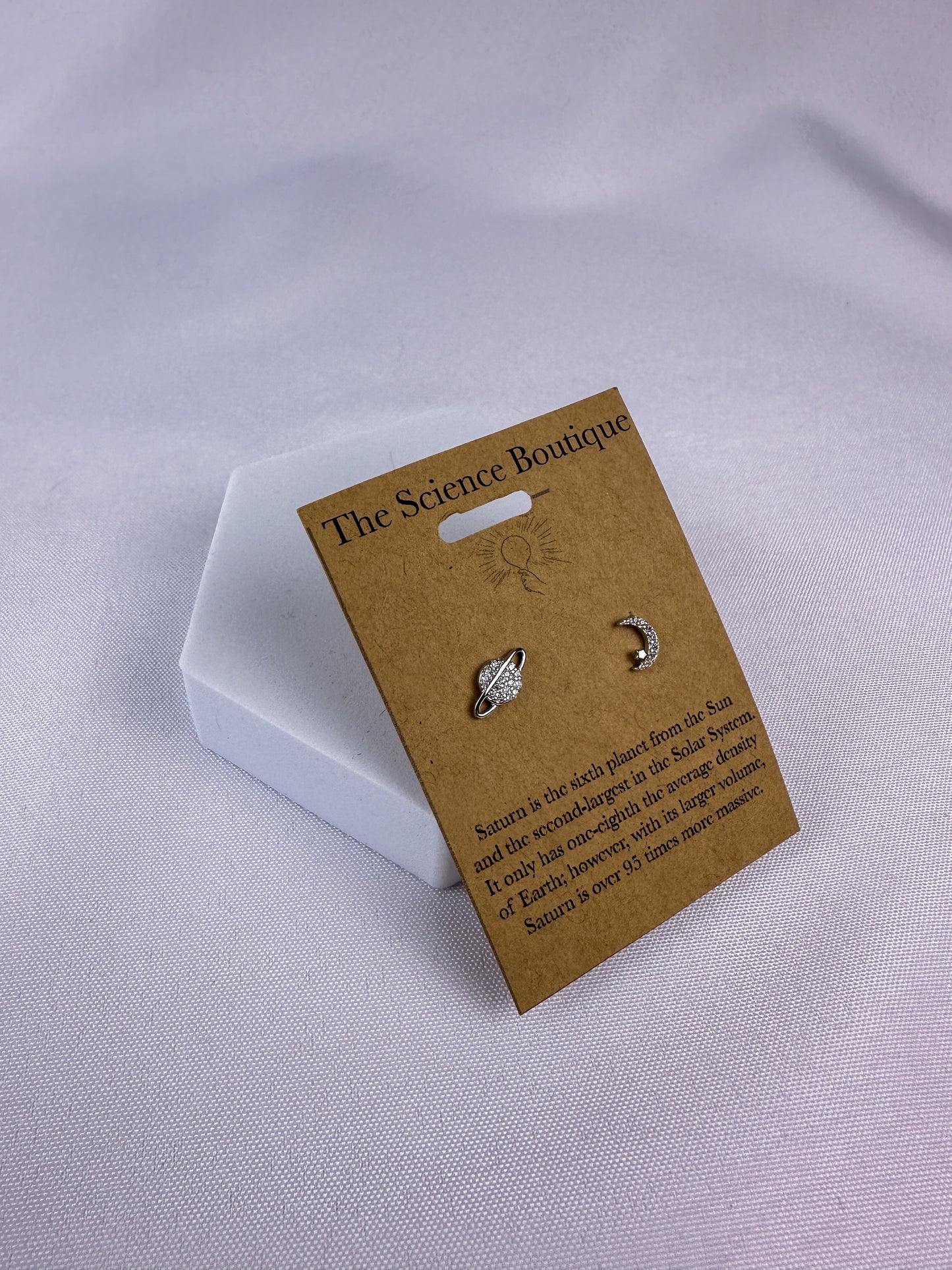 Saturn and Moon Stud Earrings